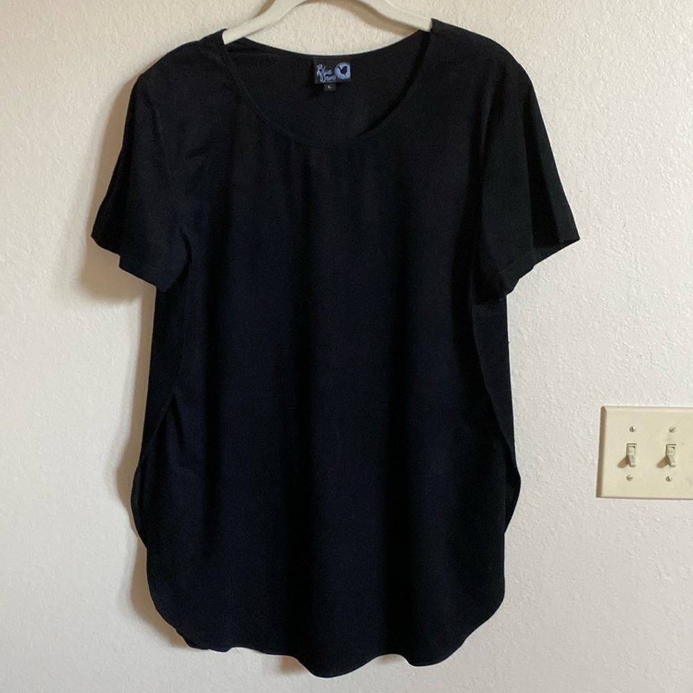 BLACK FAUX SUEDE TUNIC TOP